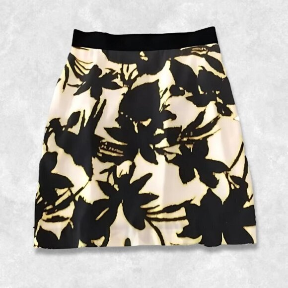 Ann Taylor Lined Skirt Silk Blend Floral Print Zip & Snap Elastic Waistband W 0P - Picture 1 of 6